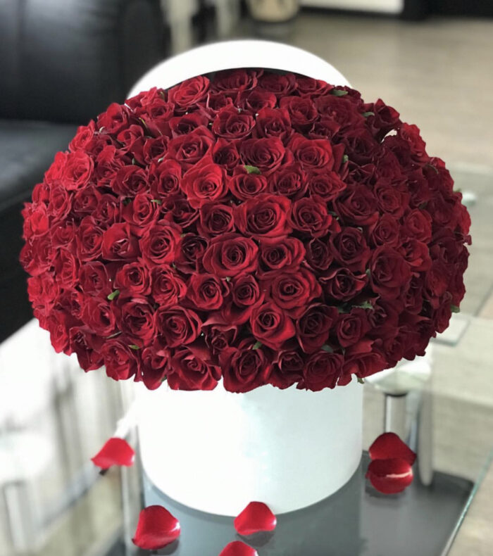 VIP1 - Luxurious 100 Fresh Red Roses Bouquet with a Bombom Heart decorated  with a Crown and Gold Butterflies - Love Flowers Miami