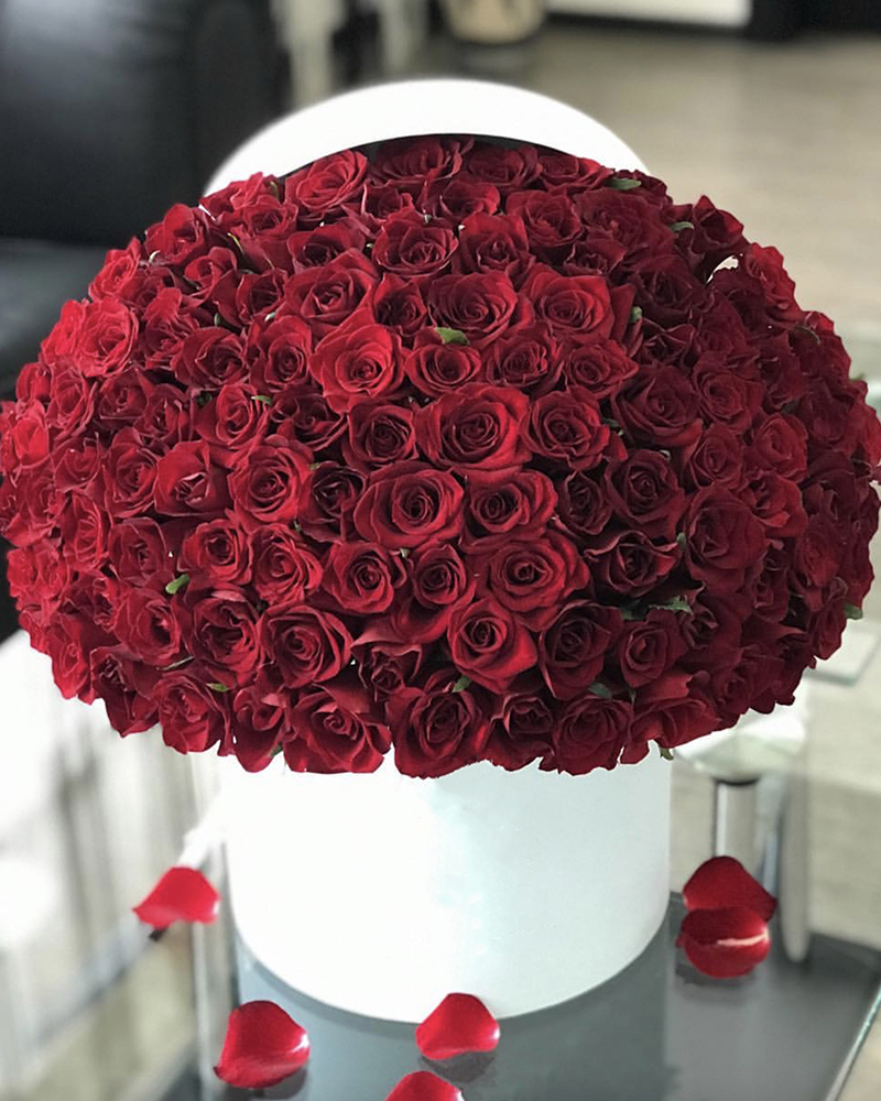 100 Red Roses in a White Box