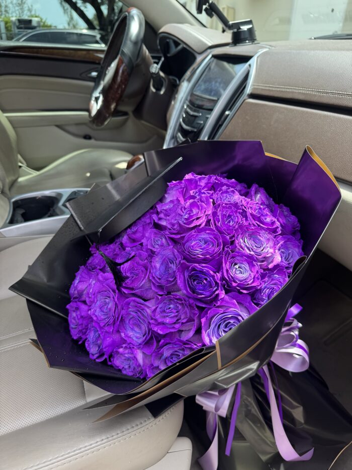 Bouquet of Tinted Purple Roses - Image 3