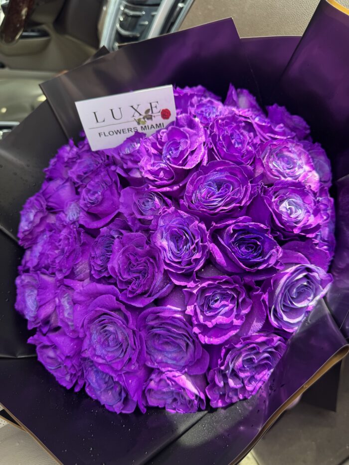 Bouquet of Tinted Purple Roses - Image 2