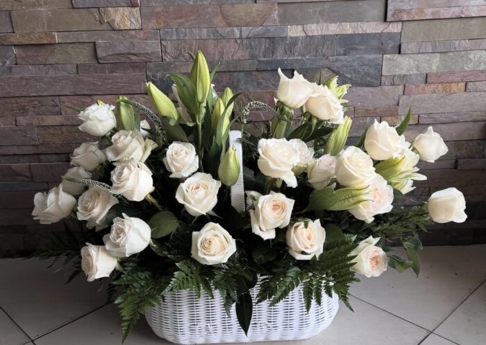Basket of White Roses. - Image 3