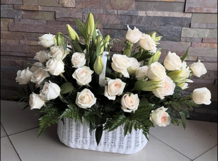 Basket of White Roses.