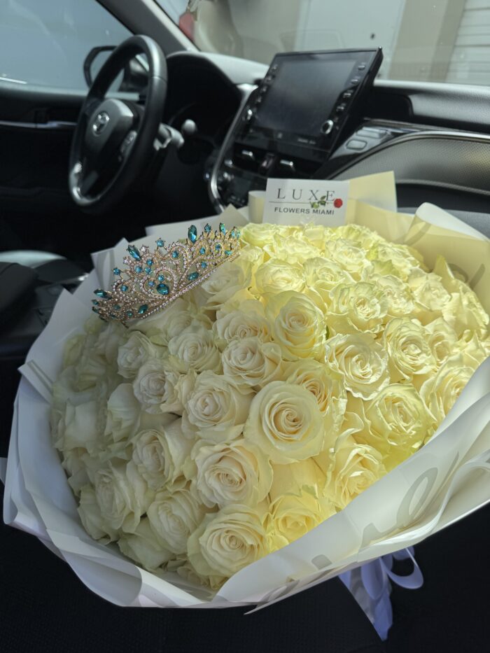 Bouquet of 100 roses white - Image 2